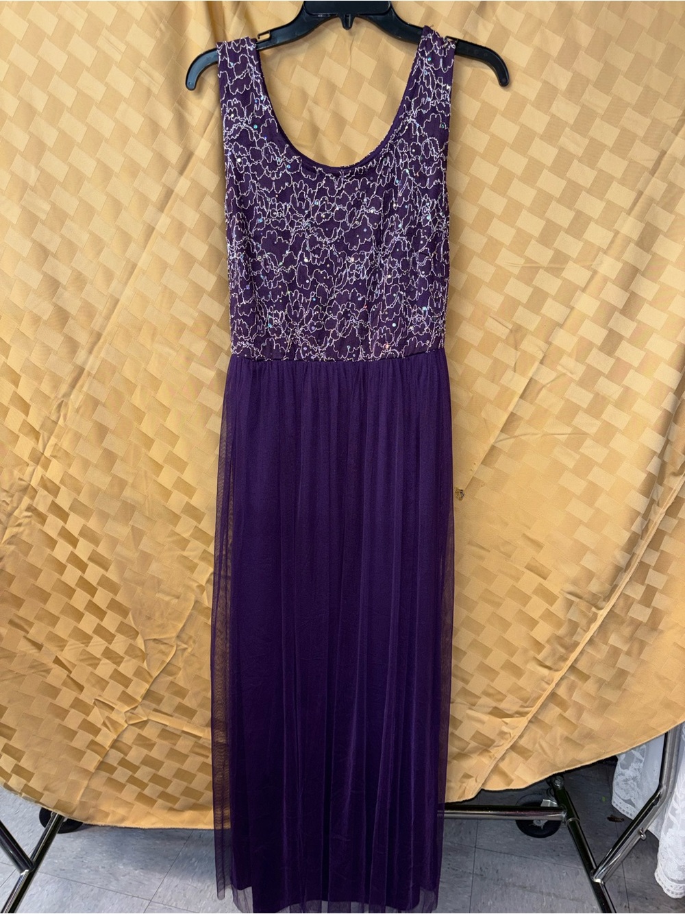 Chocolate Purple Lace & Tulle Maxi Dress